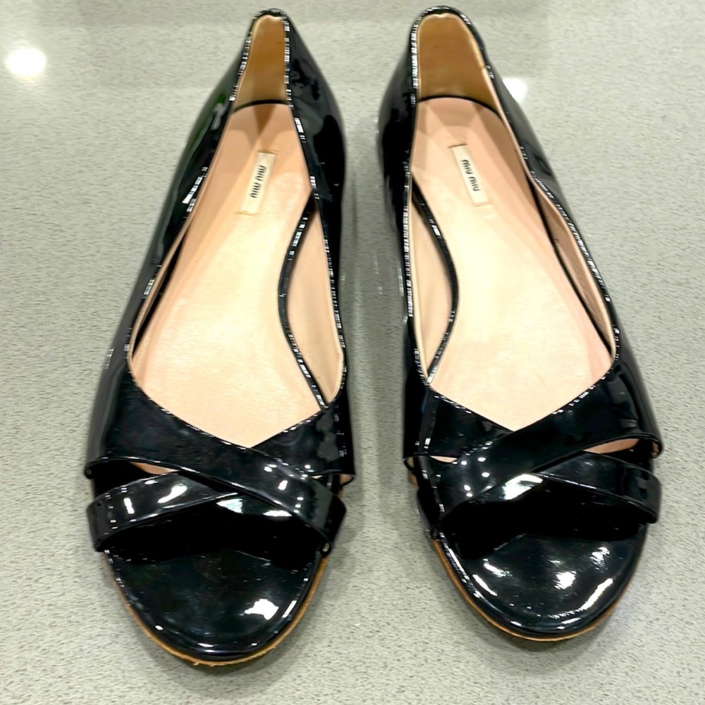 Miu Miu 36.5 Black Flats Open Toe - image 1
